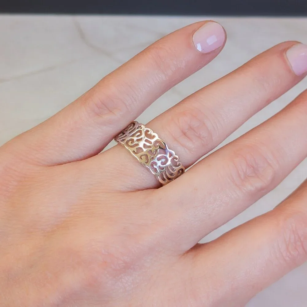 Sterling Openwork Scroll Band — Size 8